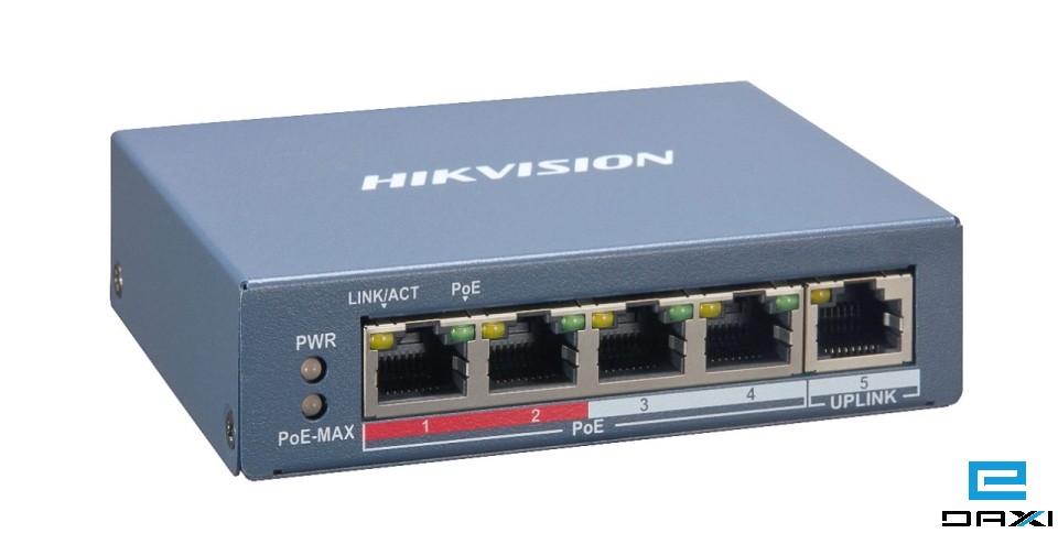 არამართვადი სვიჩი, 5 Port, Hikvision Switch DS-3E1105P-EI, 4 POE Port 100 Mbps,