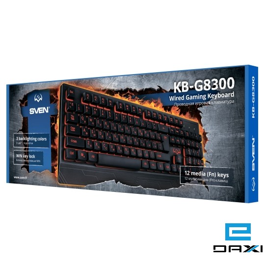 Gaming კლავიატურა USB 1.8 მ, განათებით, SVEN SV-019280 (EN/RU, შავი)