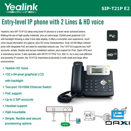 IP ტელეფონი, Yealink SIP-T21P-E2, Voip Phone 2 Line