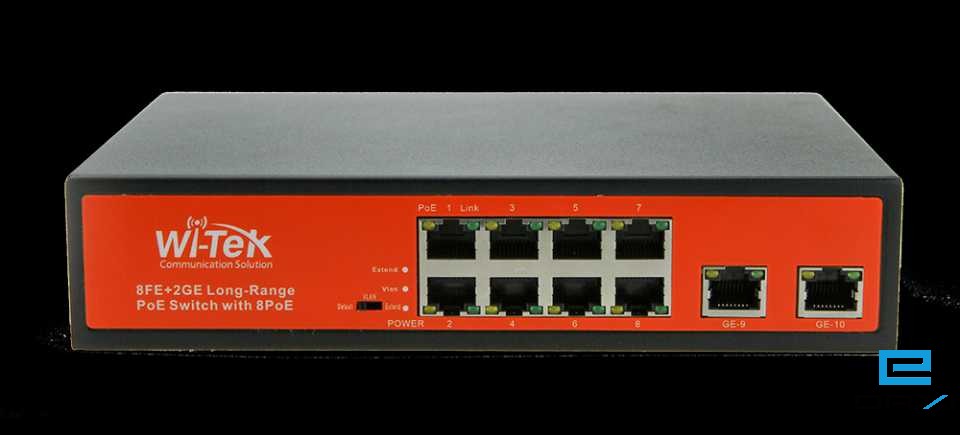 არამართვადი სვიჩი, Switch WI-TEK, 8-Port, WI-PS210G, 8FE+2GE Ports, af/at PoE 120W