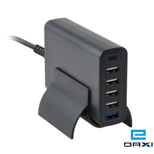 6 Port USB Charger (Type C+ QC 3.0+ 4 Smart Ports)
