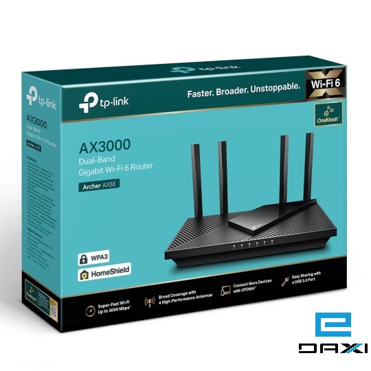 როუტერი Wi-Fi 6 Gigabit Router Dual-Band, Archer AX55, TP-Link AX3000