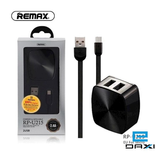 USB სატენი, RP-U215, REMAX 2.4A Dual USB Charger & Data Cable for Micro black