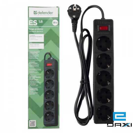 დენის დამაგრძელებელი, DEFENDER ES 1.8m 5 Sockets Surge Protector, 10A