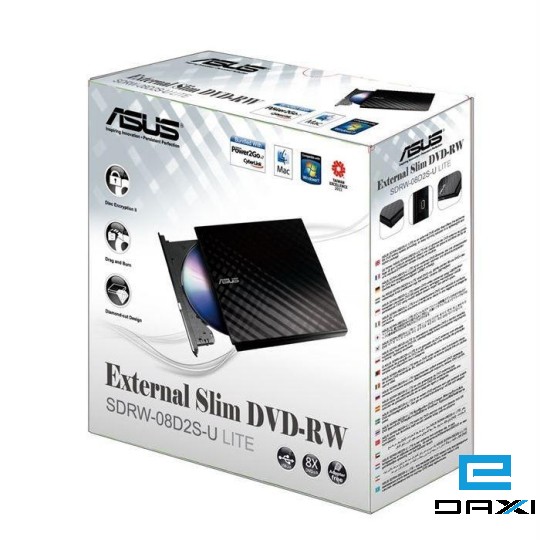 დისკის USB წანკითხველი & ჩამწერი, SDRW-08D2S-U LITE, Asus DVD+-R/RW/ DVD-RW Blaсk Slim EXT