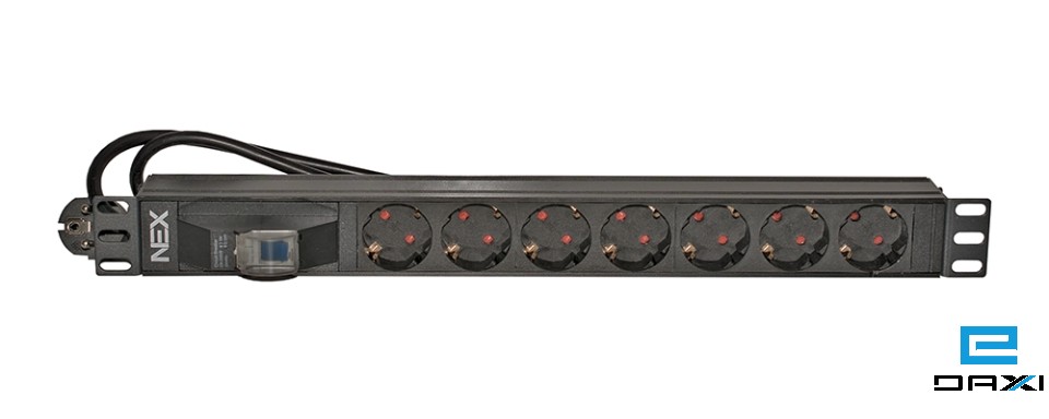 ელ. გამანაწილებელი 7Port ავტომატური ამომრთველით 16A, PDU 7 Port, 1U 19" Power distribution unit, EU Plug For Rack