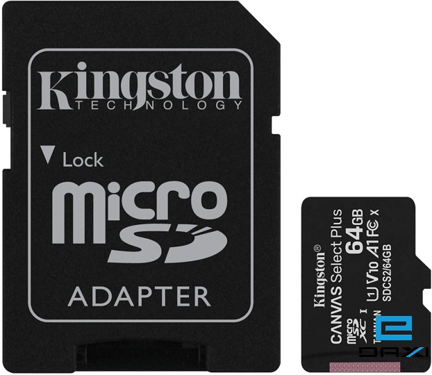 მეხსიერების ბარათი გადამყვანით, kingston 64GB, SDCS2/64, MicSD With SD Adapter