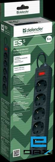 დენის დამაგრძელებელი, DEFENDER ES 5.0m 5 Sockets Surge Protector, 10A