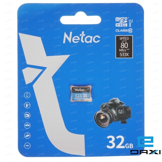 Micro SD 32GB NT02P500STN-032G-S, NETAC, P500 Standard MicroSDHC 32GB U1/C10 up to 90MB/s, retail pack card only