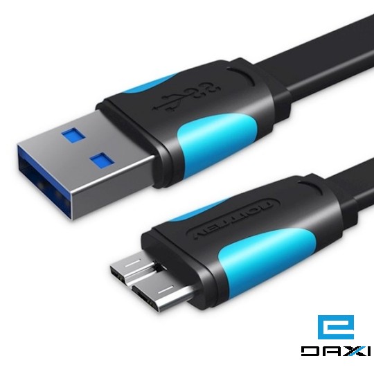 USB კაბელი, 1,5M VAS-A12-B150, Flat USB3.0 A Male to Micro B Male Cable Black