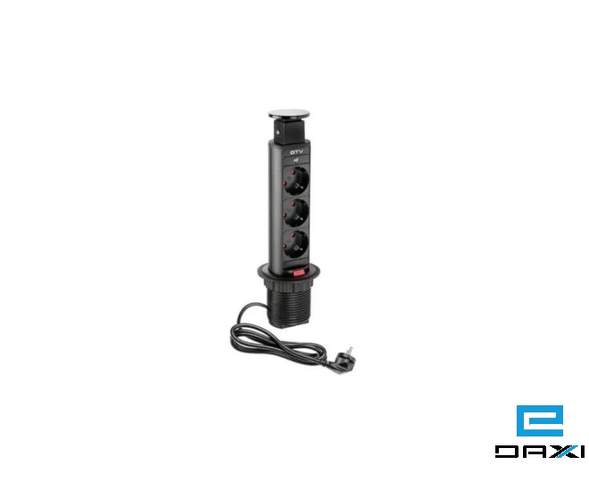 მაგიდაში სამონტაჟო დამაგრძელებლი როზეტი საკეტით GTV შავი 3 1.5 მ 3X მრგვალი 60mm HL5059 (Gray)