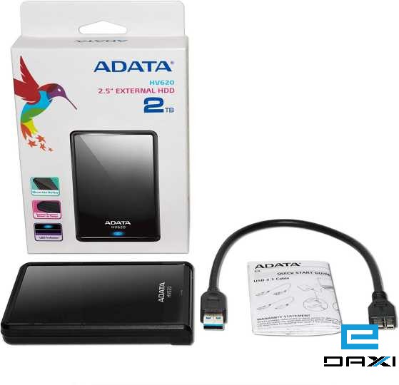 მყარი დისკი USB HDD 2TB, A-DATA, AHV620S-2TU31-CBK, Portable HDD, HV620S-2TBUSB 3.0-COLOR BOXBLACK