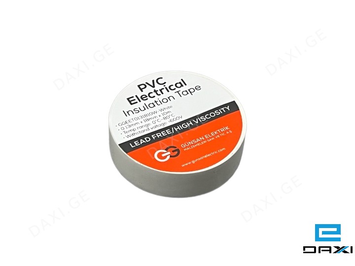 საიზოლაციო ლენტი, (თეთრი) 10M GUNSAN, 0.13x18MM