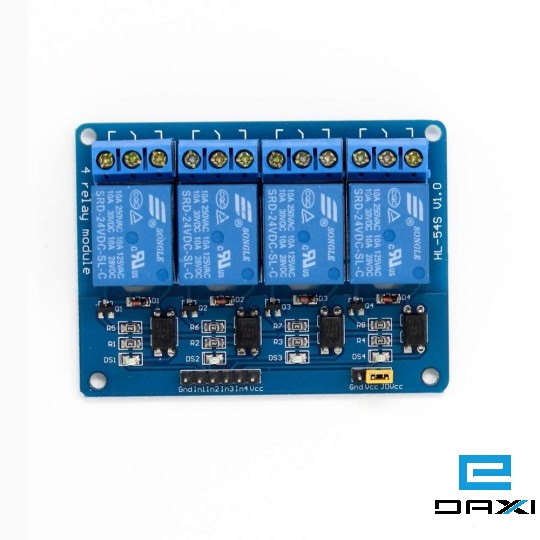 ჩამრთველი მოდული 4 არხიანი, 12V 4 Channel Relay Module With optocoupler For PIC AVR DSP ARM Arduino