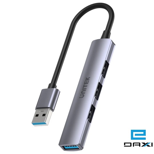 USB ჰაბი 4-in-1 USB-A 5Gbps Hub (3x480Mbs 1x5Gbs 3,0), UNITEK H1208A, Slim, Space Grey