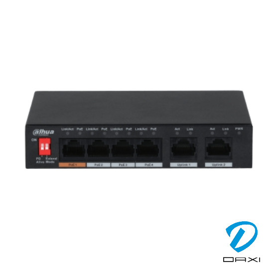 ქსელის გამანაწილებელი Switch, Dahua 6 Port, PFS3006-4ET-60, 4x POE 60W
