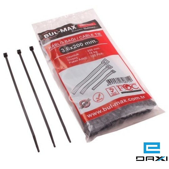 პლასმასის ხამუთი, 3.6x200mm, 100PCS, BMX-4971 შავი BUL-MAX