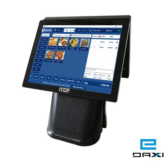 All In One, POS PC, 15 inch capacitive touch 15inch secondly monitor, ITCF-199TP, J4125 CPU, 4GB RAM, 64GB SSD