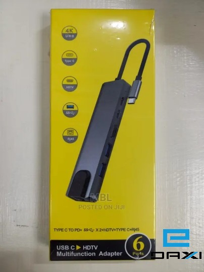 6 in 1 Type C Hub (RJ45 Lan Port + USB3.0 + USB2.0 + USB-C