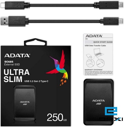 გარე გამოყენების მყარი დსიკი SSD 250GB ASC685-250GU32G2-CBK, A-DATA 250GB EXTERNAL SSD USB 3.2 Gen 2 Type-C ,530 MB/s BLACK