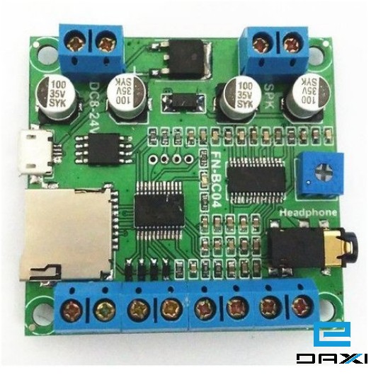 ინდუსტრიული აუდიო პლეერი, FN-BC04 Triggerable MP3 Sound Board with 15W Class D Amplifier