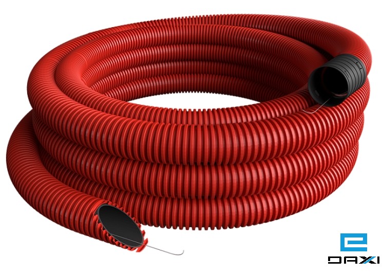 გოფრირებული მილი მავთულით 32 MM HV-7232 ჰალ. (Red)