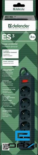 დენის დამაგრძელებელი, DEFENDER ES 3.0m 5 Sockets Surge Protector, 10A