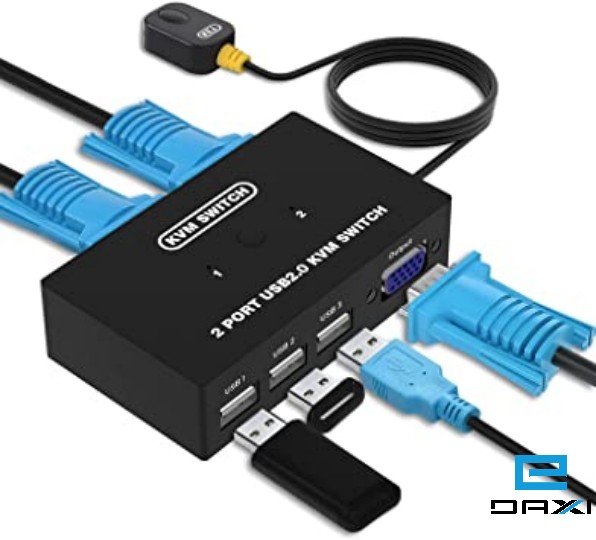 KVM სვიჩი, KDKVMUSB-2P/2C, USB Keyboard Mouse and VGA switch for 2 computers, with 2 comp. of cable