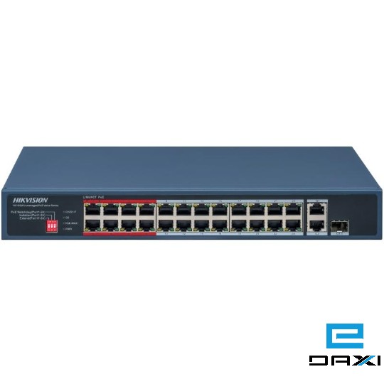 არამართვადი POE სვიჩი,24 Port, Hikvision DS-3E0326P-E/M(C), 24 × 10/100 Mbps PoE port,1× Gigabit RJ45 port,1 × Gigabit combo